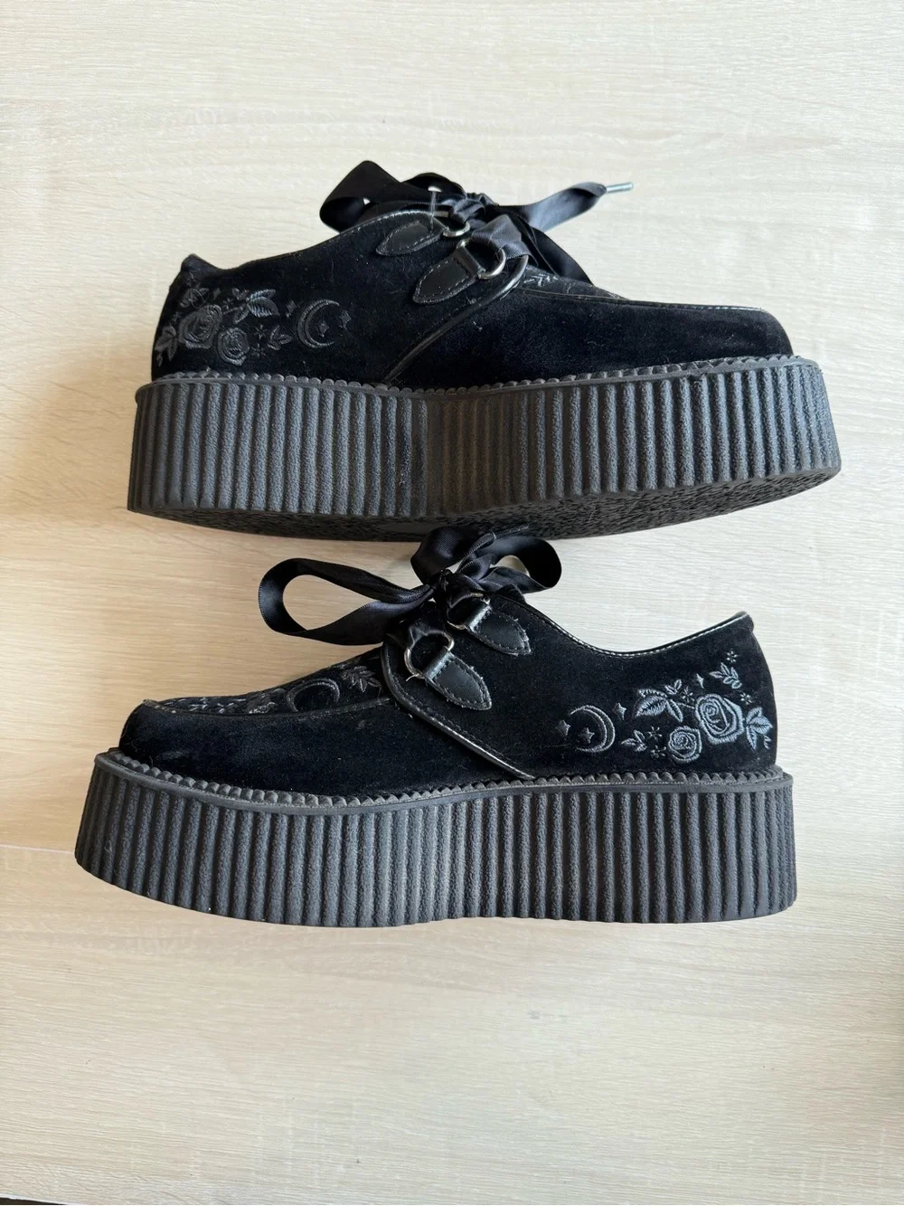 KILLSTAR Lucy Fairy Creepers Black Gothic Embroidered Platform Shoes Size US6
